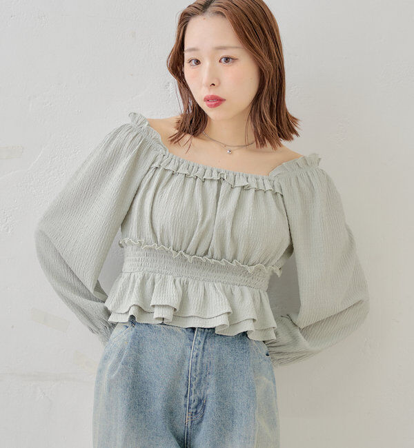  「シャーリングパワショルフリルトップス」|シャツ・ブラウス|ミント