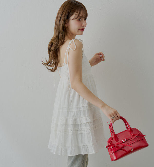  「【WEB限定追加】肩リボンコットンレースフリルキャミミニワンピ」|ワンピース|
