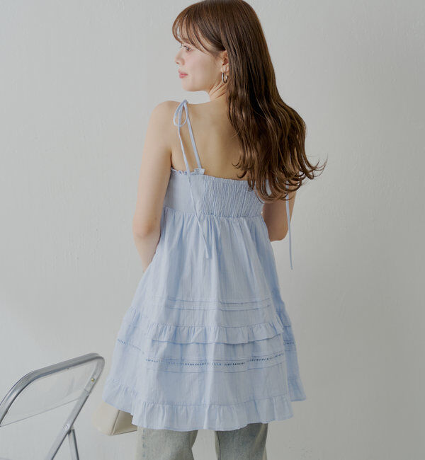  「【WEB限定追加】肩リボンコットンレースフリルキャミミニワンピ」|ワンピース|