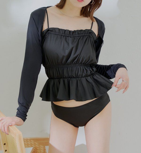 「【水着】ボレロレイヤード3点セット」|ビキニ|ブラック
