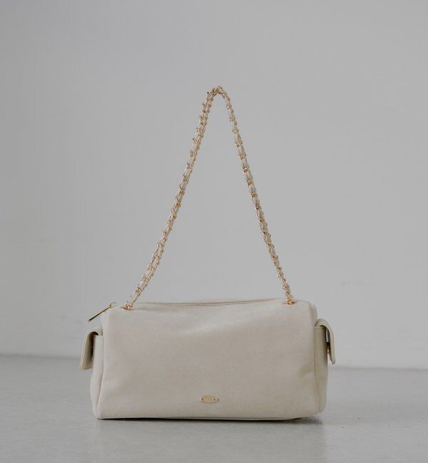 「チェーンハンドル横長スエードバッグ」|ボストンバッグ|アイボリー