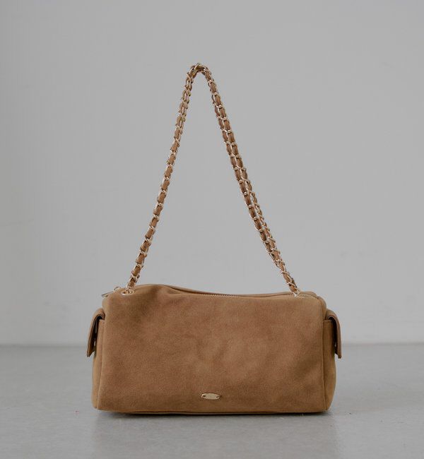  「チェーンハンドル横長スエードバッグ」|ボストンバッグ|ブラウン