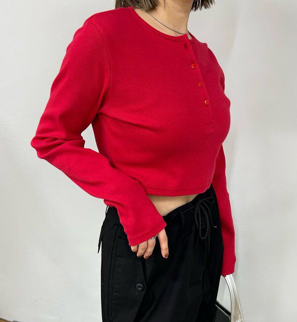  「【WEB限定】ヘンリーネックショートトップス」|Tシャツ・カットソー|