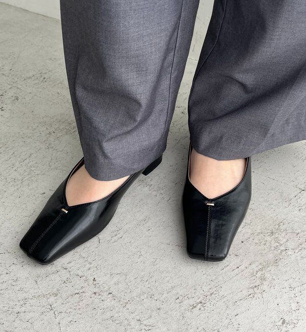  「【大人の定番パンプス】スクエアステッチフラットシューズ」|ロングブーツ|