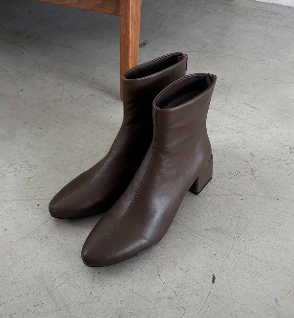  「スクエアヒールショートブーツ」|ショートブーツ|ブラウン