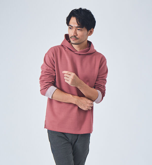 ABAHOUSE「【ダブルフェイス】配色 フード プルオーバー パーカー」|パーカー|スモークピンク