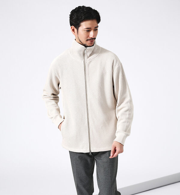 ABAHOUSE「【バイアスカット 】ドライバーズニット / ブルゾン」|ニット・セーター|グレージュ