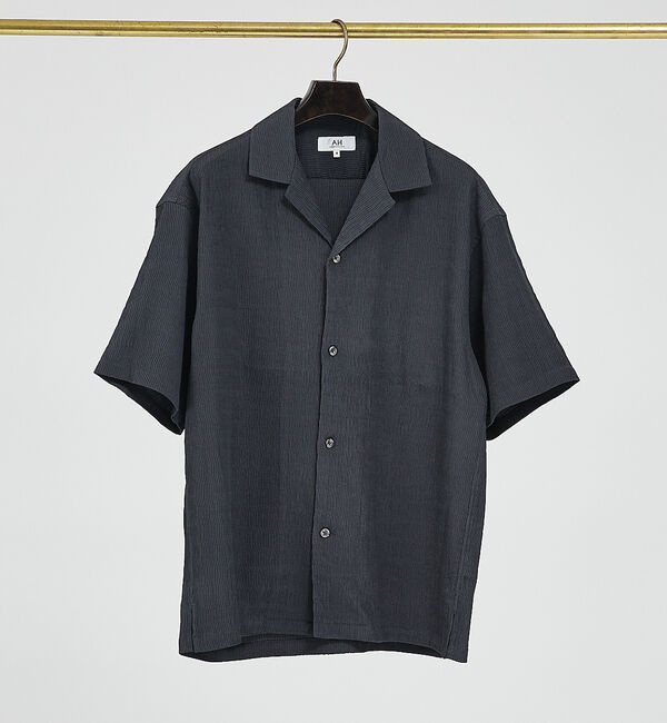 ABAHOUSE「【AH ABAHOUSE / セットアップ対応】楊柳 オープンカラーシャツ」|シャツ・ブラウス|チャコールグレー