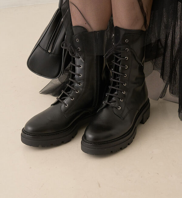 Rouge vif「【ENESS/エネス】9ホールレースアップブーツ」|ショートブーツ|ブラック