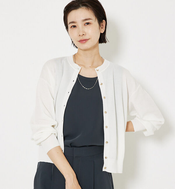 qualite「コットンナイロンハイゲージニットカーデ」|カーディガン|ホワイト