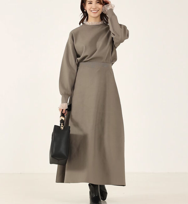 abahouse mavie「シアーフリルコンビセットアップ」|その他|グレージュ