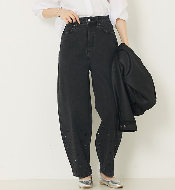 abahouse mavie「オリジナルカーブデニム（ラインストーン付き）」|デニム|ブラック