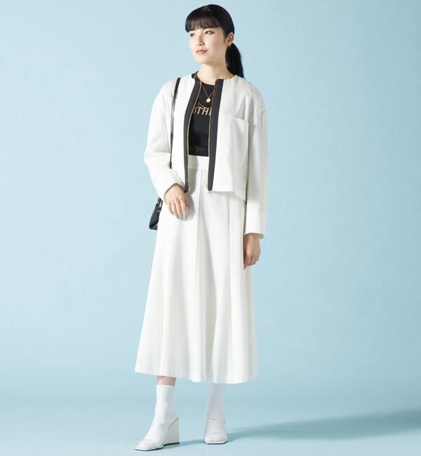 TIARA「バイカラーノーカラージャケット」|ノーカラージャケット|ホワイト