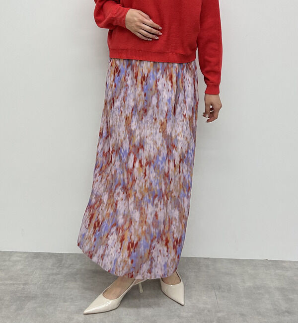 Liesse「ほぐし柄プリーツスカート」|スカート|オレンジ