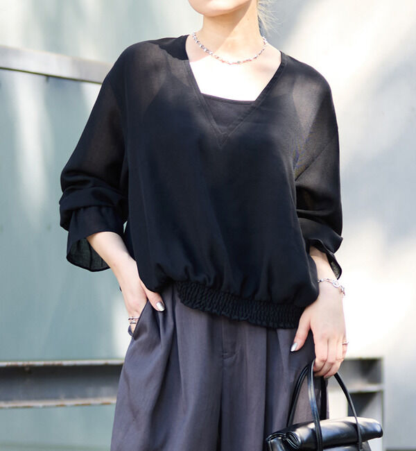 Soffitto「深Vネックブラウス」|シャツ・ブラウス|ブラック