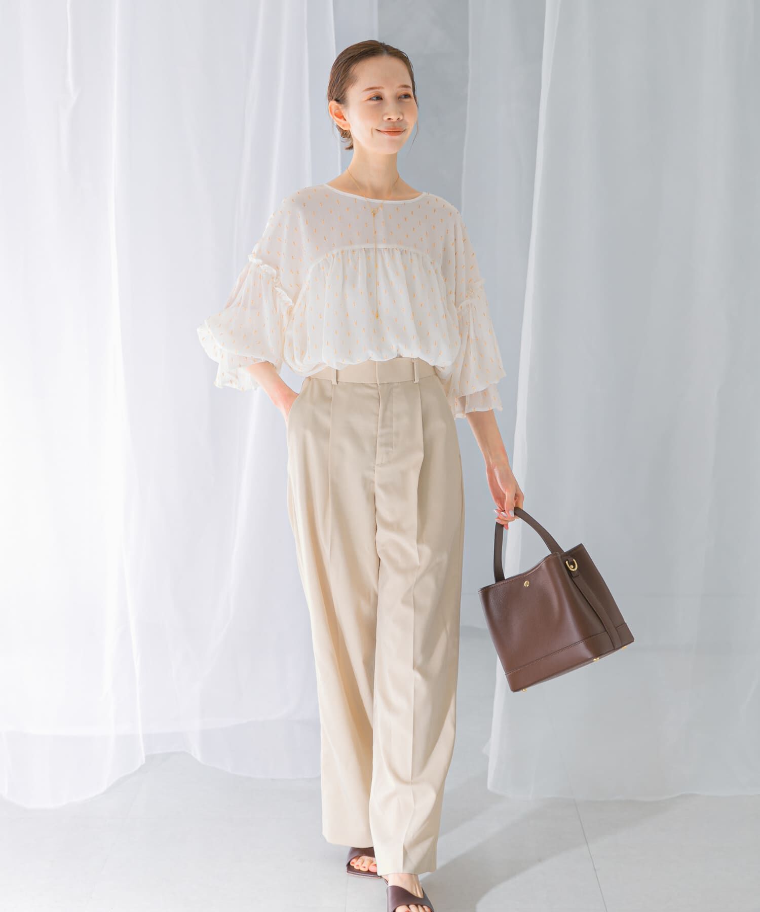 URBAN RESEARCH ROSSO「カットジャガードフリルブラウス」|シャツ・ブラウス|