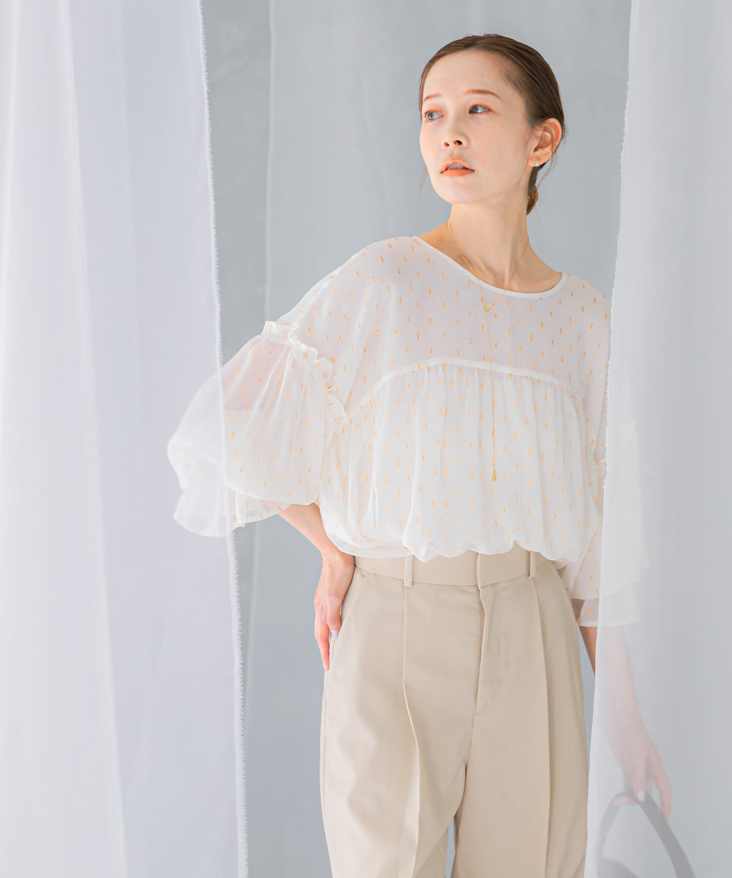 URBAN RESEARCH ROSSO「カットジャガードフリルブラウス」|シャツ・ブラウス|