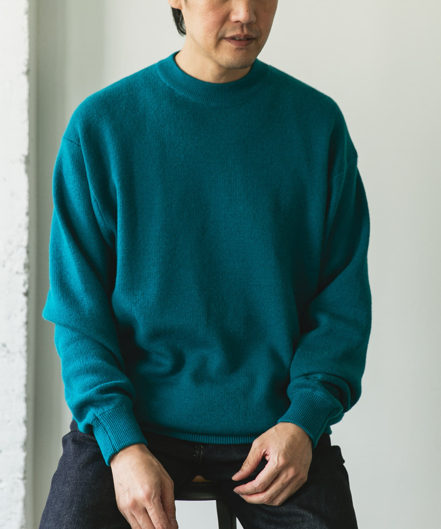 URBAN RESEARCH DOORS「『一部WEB限定カラー』コットンウール クルーネックニット」|ニット・セーター|ブルー系その他