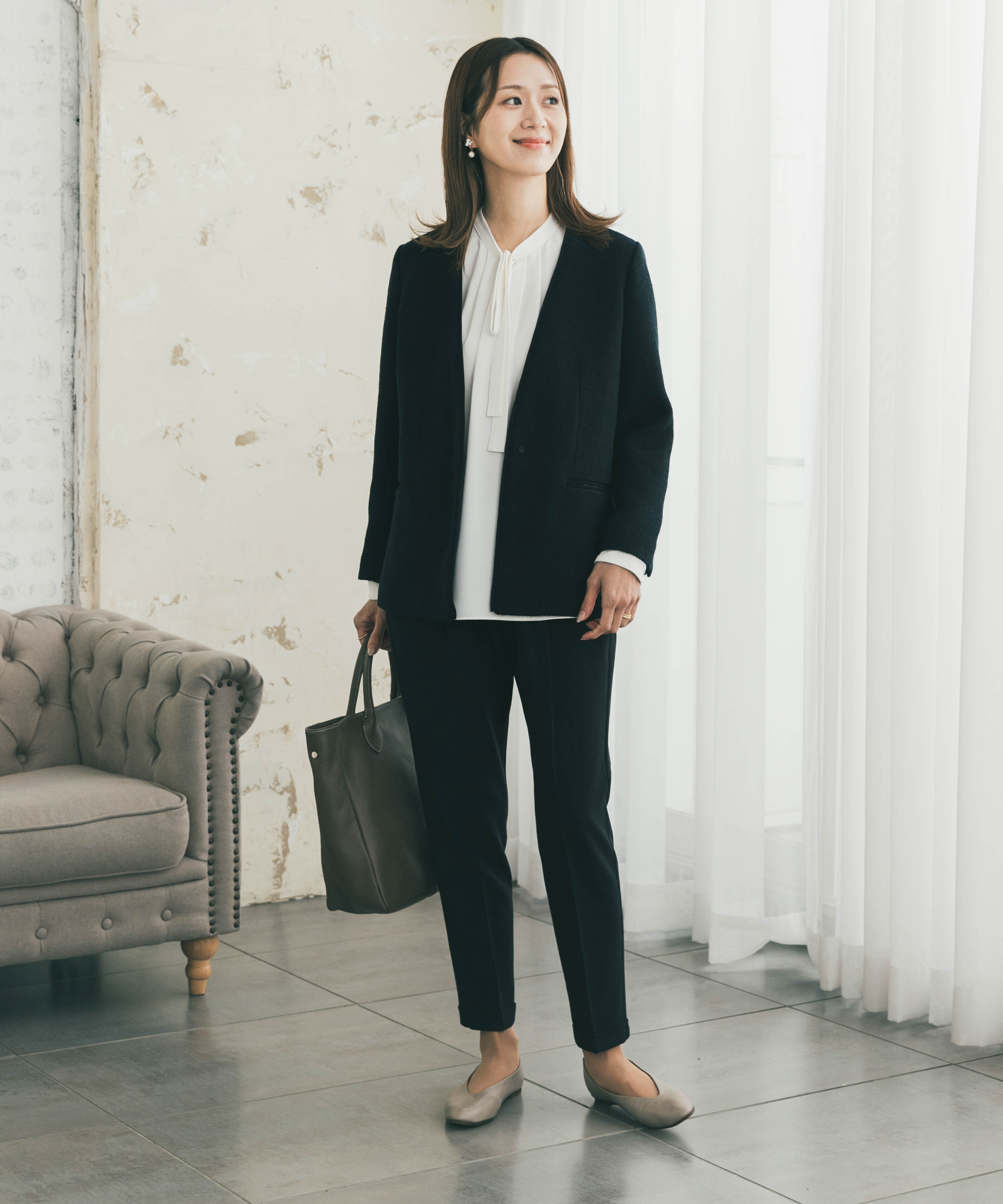 URBAN RESEARCH DOORS「リボンポイントタックブラウス」|シャツ・ブラウス|