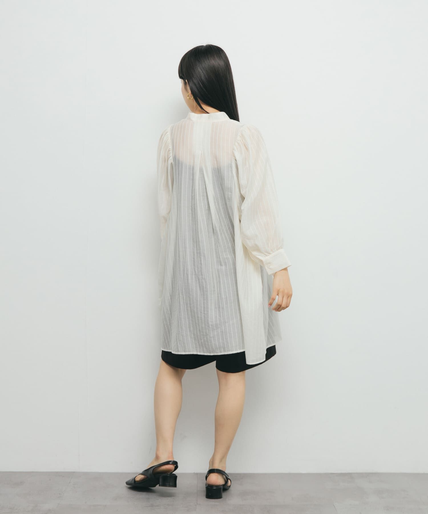  「ボリュームスリーブストライプミニワンピース」|ワンピース|