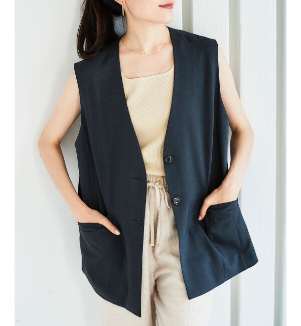 le.coeur blanc「《手洗い可能》Vカラージレジャケット」|ベスト・ジレ|