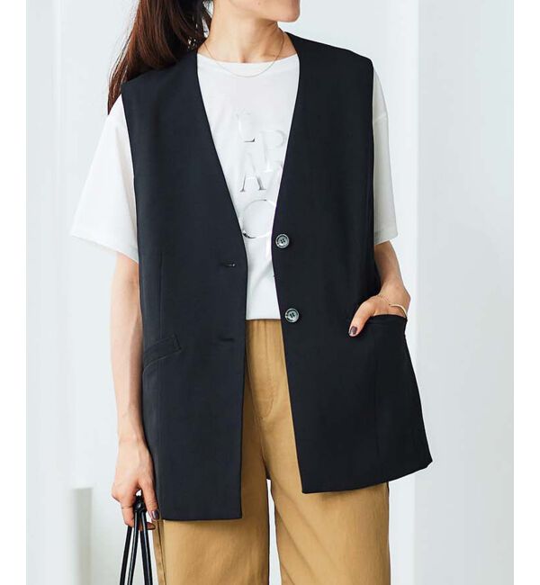 le.coeur blanc「《手洗い可能》Vカラージレジャケット」|ベスト・ジレ|ブラック