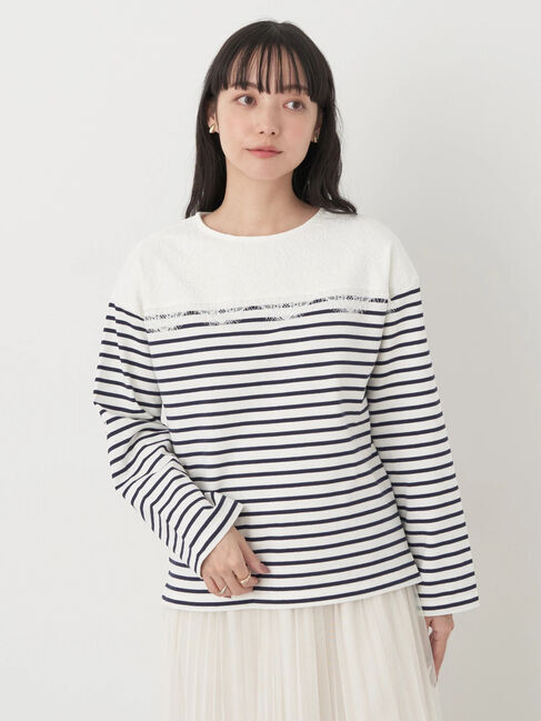 earth music&ecology「レースボーダーカットソープルオーバー」|Tシャツ・カットソー|