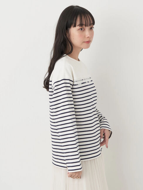 earth music&ecology「レースボーダーカットソープルオーバー」|Tシャツ・カットソー|