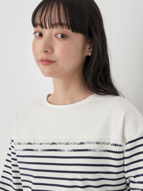 earth music&ecology「レースボーダーカットソープルオーバー」|Tシャツ・カットソー|