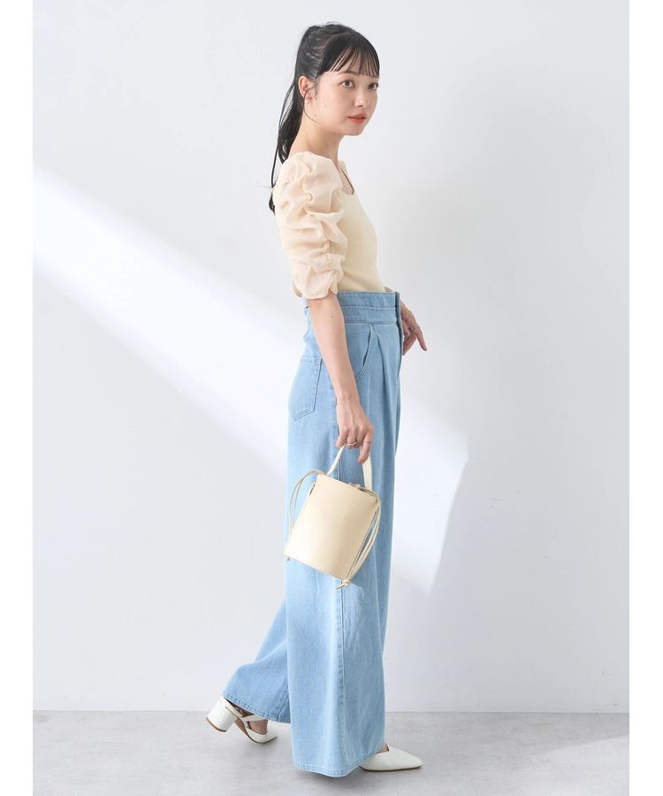 earth music&ecology「ダブルベルトデザインワイドパンツ」|デニム|