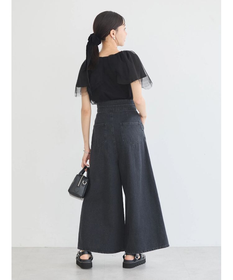 earth music&ecology「ダブルベルトデザインワイドパンツ」|デニム|