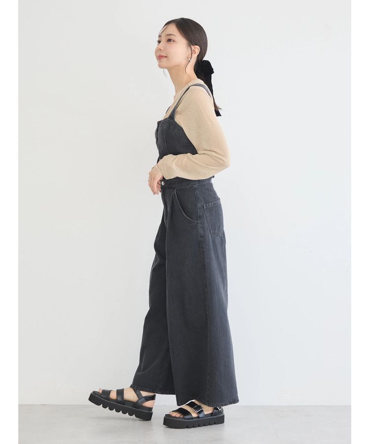 earth music&ecology「ダブルベルトデザインワイドパンツ」|デニム|