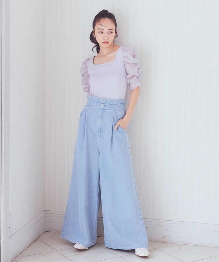 earth music&ecology「ダブルベルトデザインワイドパンツ」|デニム|