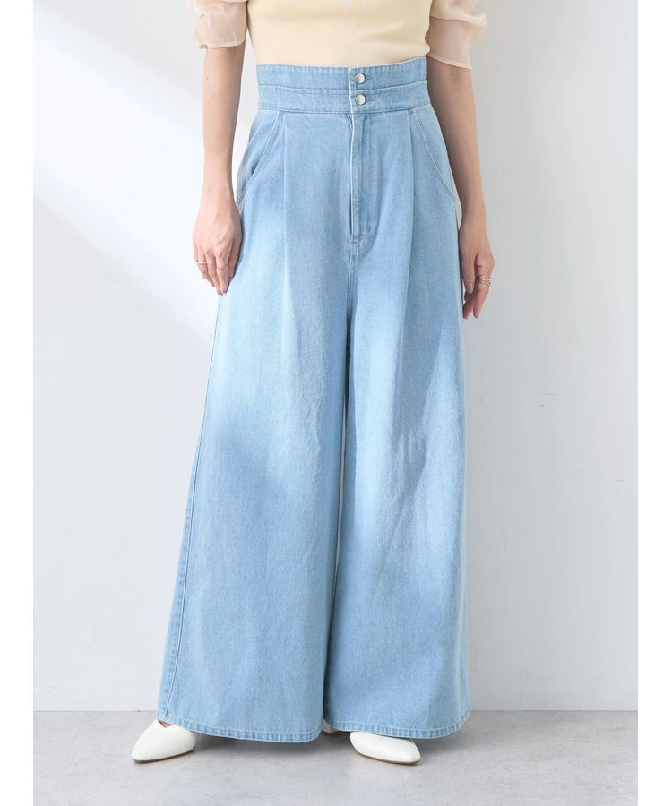 earth music&ecology「ダブルベルトデザインワイドパンツ」|デニム|