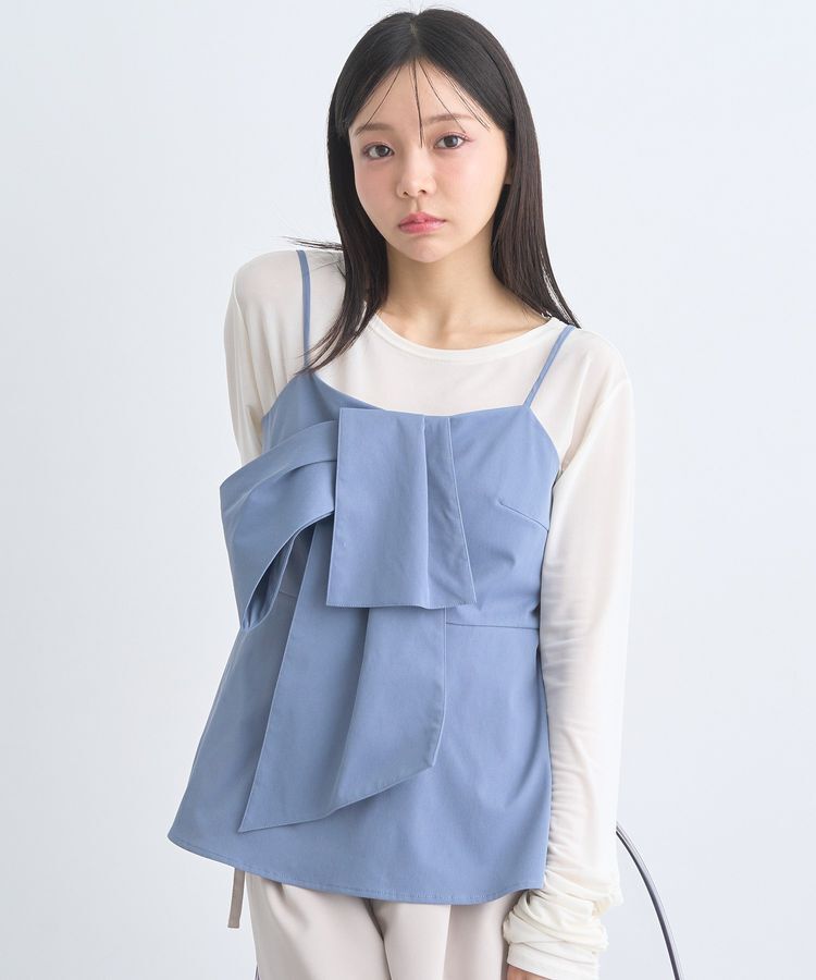 earth music&ecology「フロントリボンビスチェ」|ベスト・ジレ|グレイッシュブルー