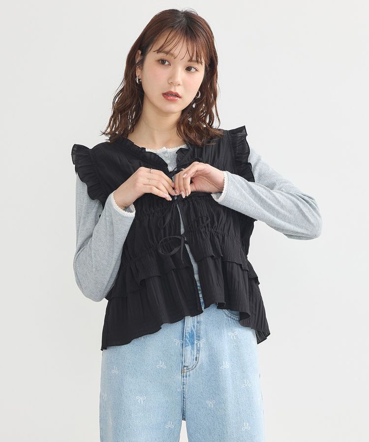 earth music&ecology「フロントリボンシャーリングベスト」|ベスト・ジレ|