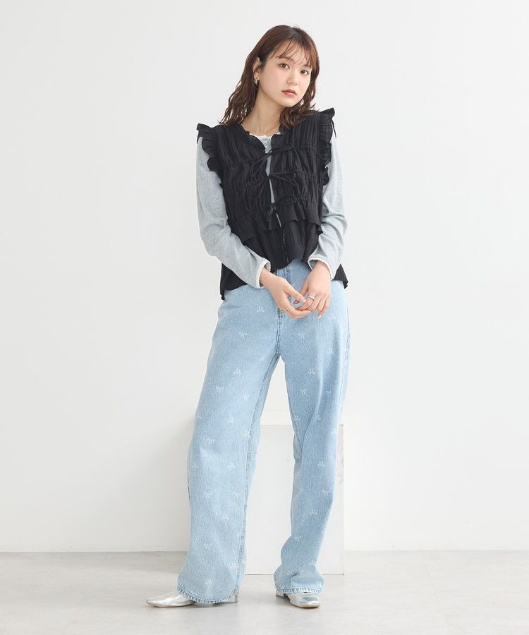 earth music&ecology「フロントリボンシャーリングベスト」|ベスト・ジレ|