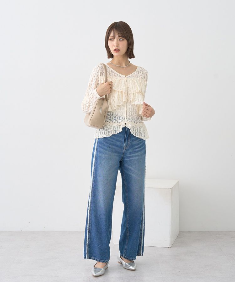 earth music&ecology「ワイドフリンジデニムパンツ」|デニム|