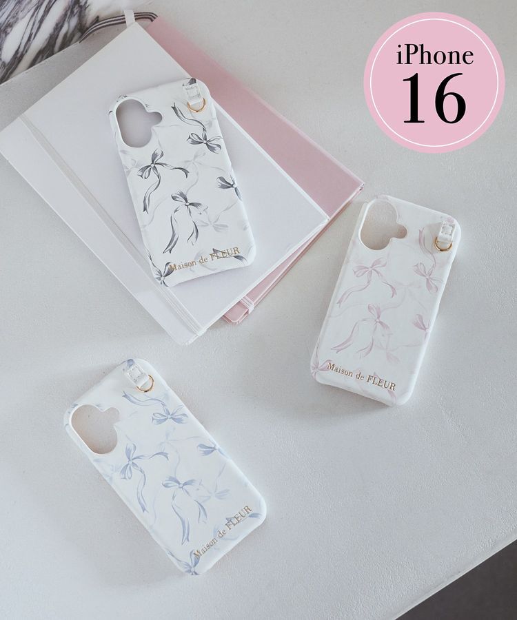 Maison de FLEUR「リボンプリントアイフォン16ケース」|モバイルケース|