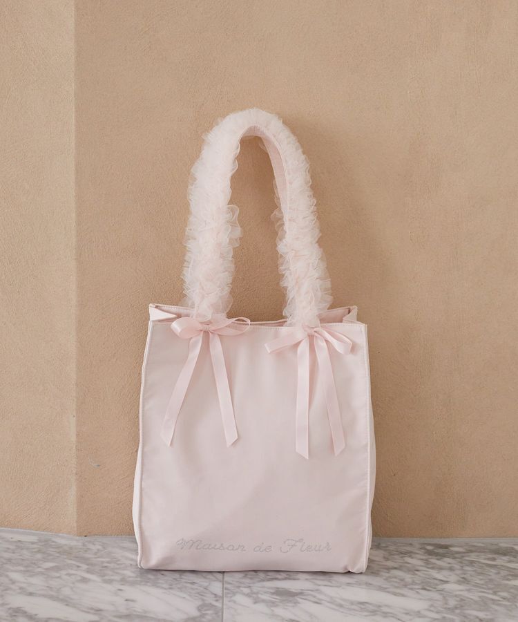 Maison de FLEUR「チュールハンドルスクエアトートバッグ」|トートバッグ|ピンク