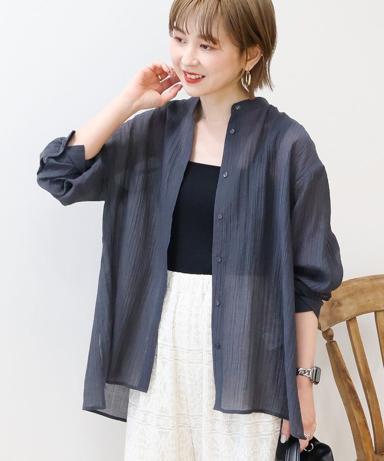 AMERICAN HOLIC「楊柳シアーバンドカラーシャツ」|シャツ・ブラウス|Charcoal Gray