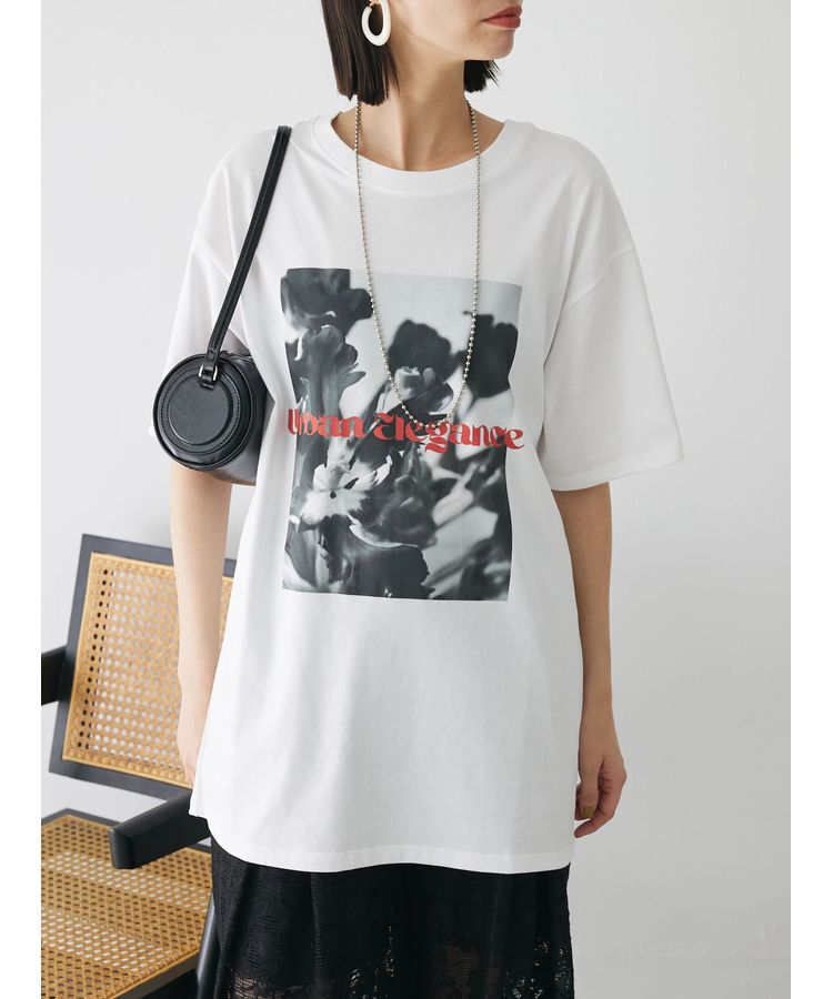 AnriettMusee「レトロフラワーロゴ入りプリントTシャツ」|Tシャツ・カットソー|