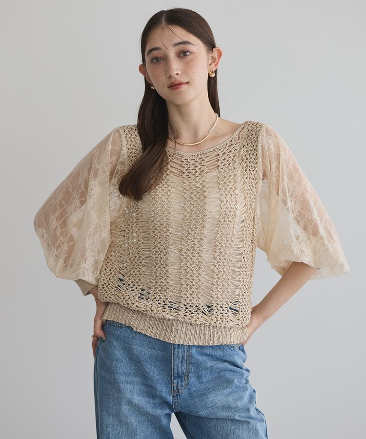 YECCA VECCA「【archive】テープヤーン袖レースプルオーバー」|ニット・セーター|Beige