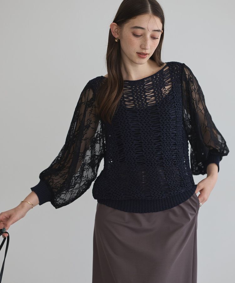 YECCA VECCA「【archive】テープヤーン袖レースプルオーバー」|ニット・セーター|