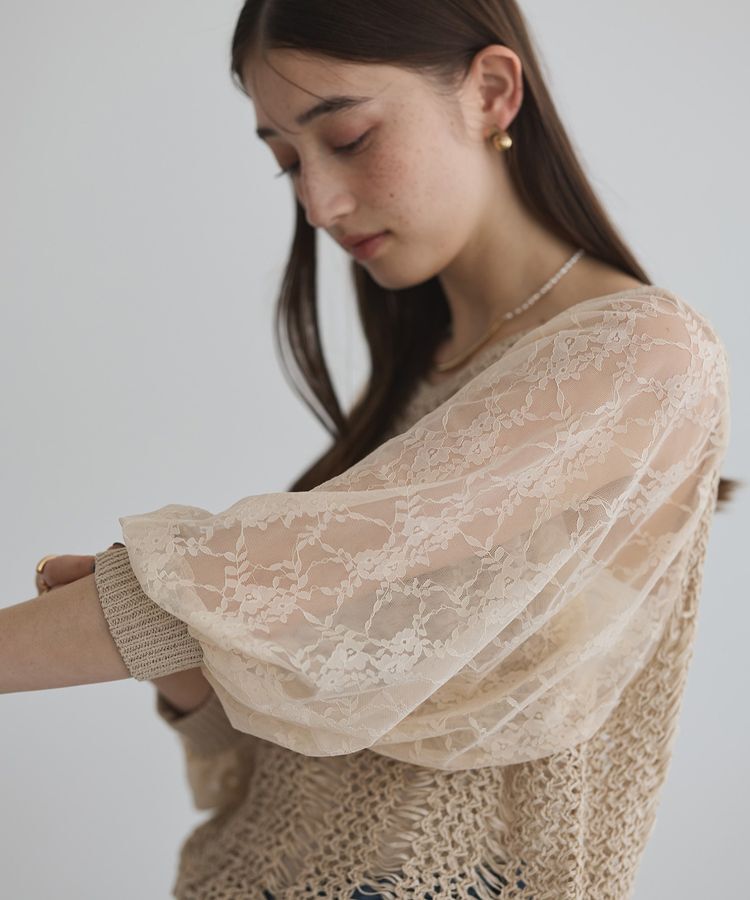 YECCA VECCA「【archive】テープヤーン袖レースプルオーバー」|ニット・セーター|