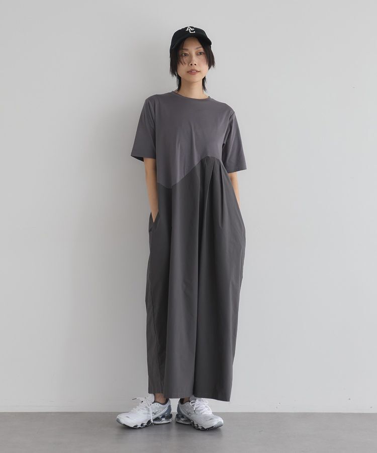 GARAGE OF GOOD CLOTHING「異素材切り替えコクーンワンピース」|ワンピース|Charcoal Gray