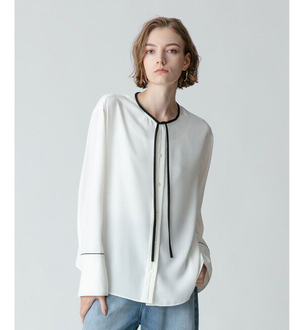 allureville「ジョーゼットホソパイピングブラウス」|シャツ・ブラウス|オフホワイト