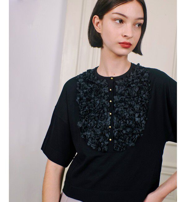 LOULOU WILLOUGHBY「【LOULOU WILLOUGHBY】フローラルフロントプルオーバー」|ニット・セーター|ブラック