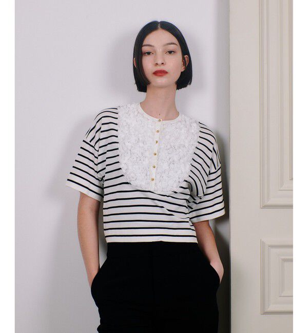 LOULOU WILLOUGHBY「【LOULOU WILLOUGHBY】フローラルフロントプルオーバー」|ニット・セーター|ブラック系