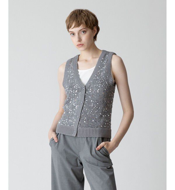 allureville「スパンコールニットジレ」|その他|グレー